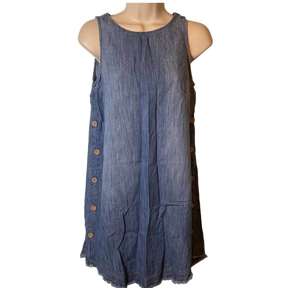 Universal Thread Women's Denim Dress Size XS Sleeveless Button Sides Raw Hem